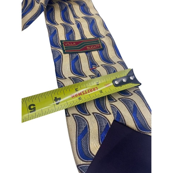 Villa Bugatti Tie All Silk Tan Blue Geometric Pattern Career Professional 3.5" - Picture 8 of 8